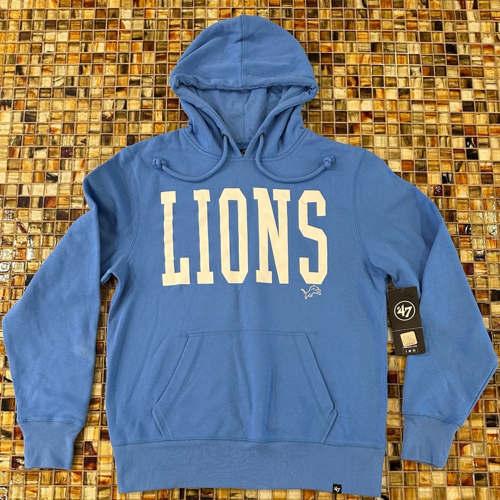 NWT Detroit Lions ‘47 Brand Men’s Pullover Hoodie~Blue Raz~Medium~$75